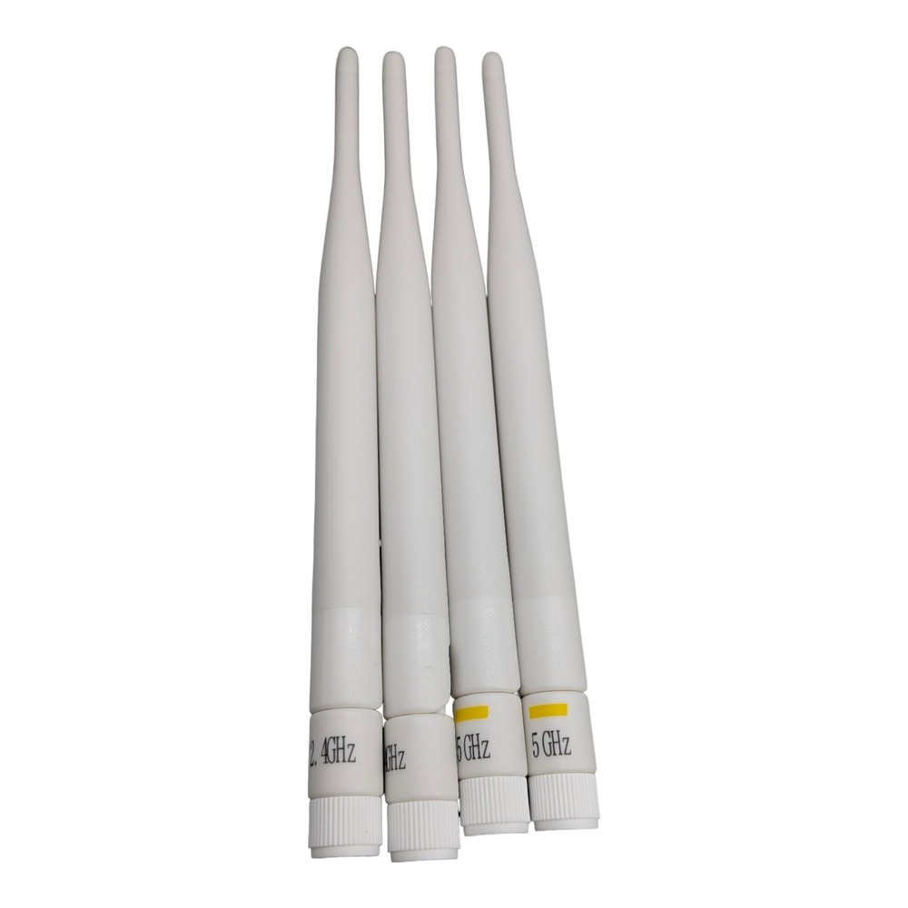 Lot of 4 Dual Band WiFi Antennas 2.4GHz 5GHz White RP-SMA Male Connector